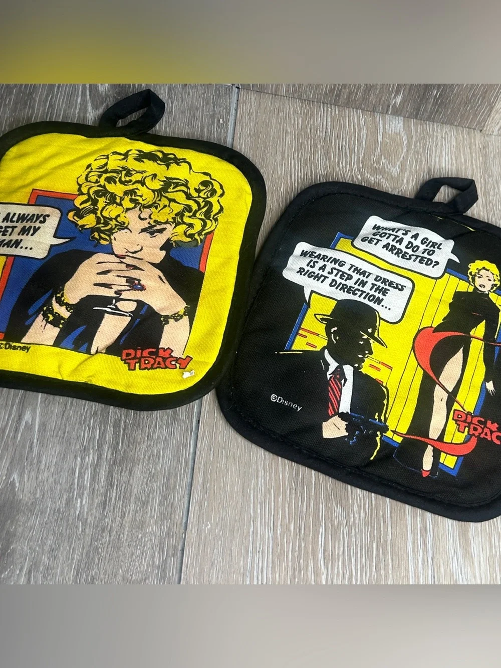 Vintage 1990 Disney Dick Tracy Potholder Set Zak Designs Pop Art Hot Pads